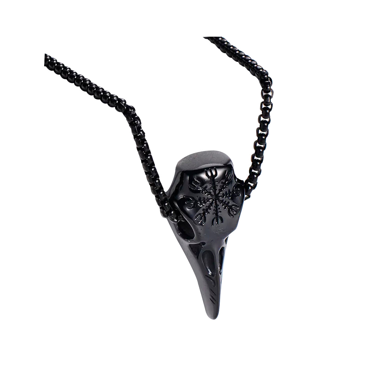 Collar Aleación de Titanio Cráneo Cuervo Vikingo Runa