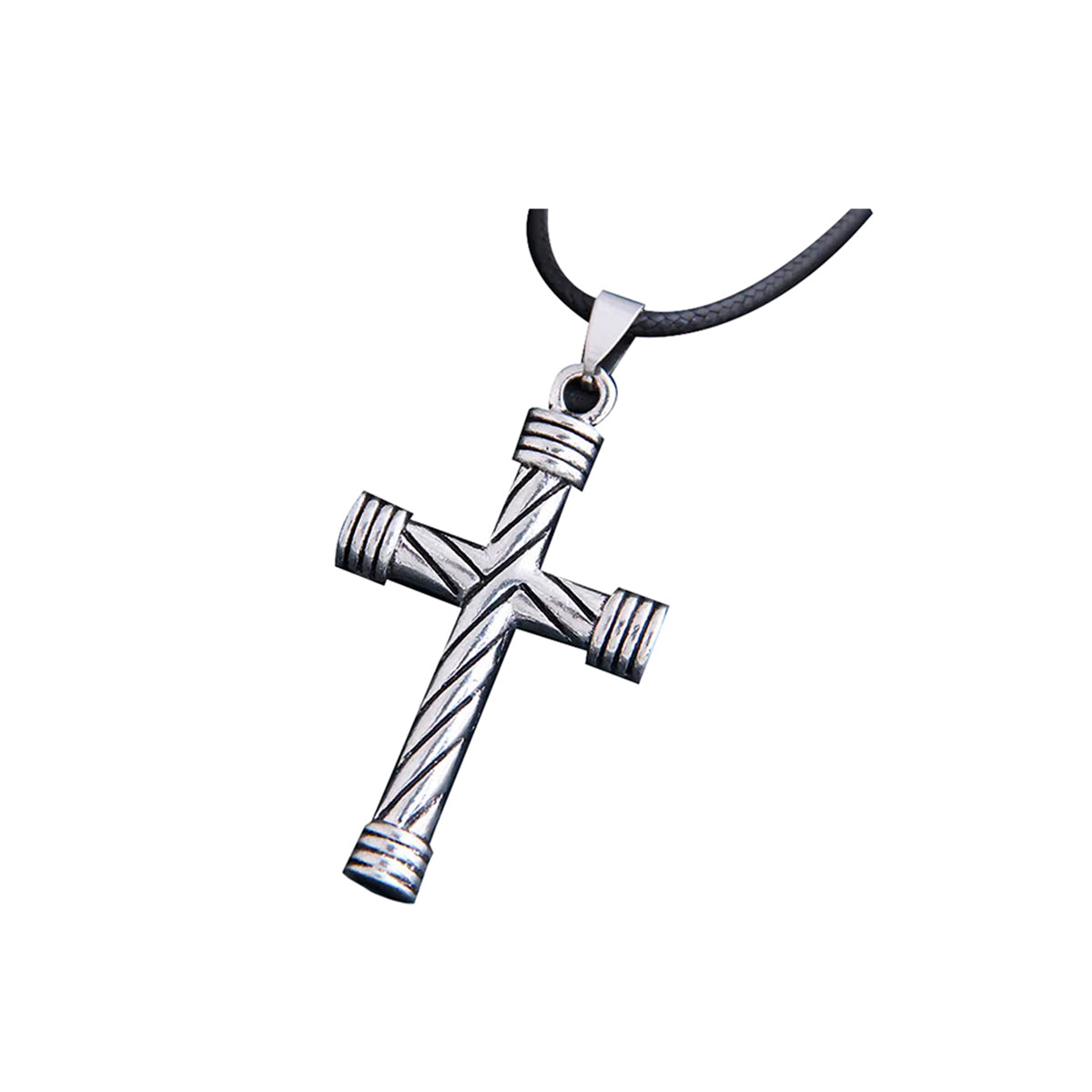 Collar Sintético en color Negro dije de Cruz Plata