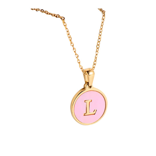 Collar Aleación de Titanio Dije Circular Letra L