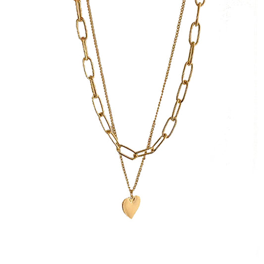 Collar doble Aleación Corazón Eslabón Grande