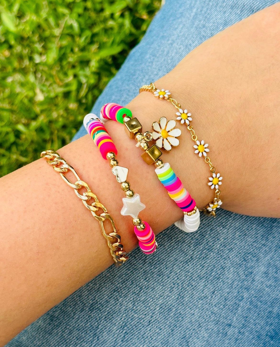 Set 4 Pulseras Aleación Margarita Estrella Corazón