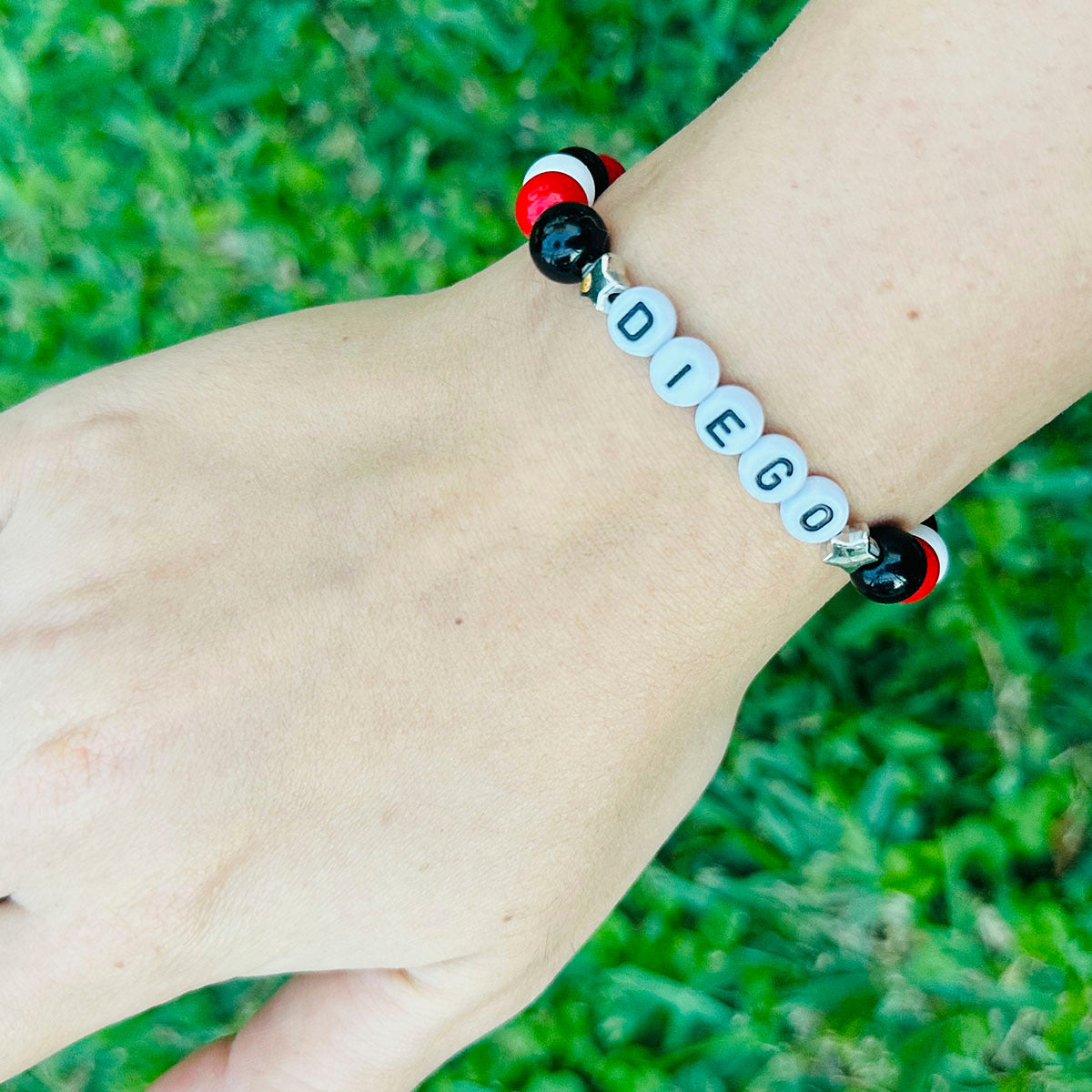 Pulsera Elástica Cuentas Diego Estrellas Platas