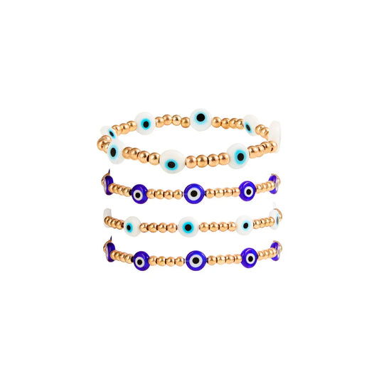 Set 4 Pulseras Elastica Cuentas Ojos Turcos